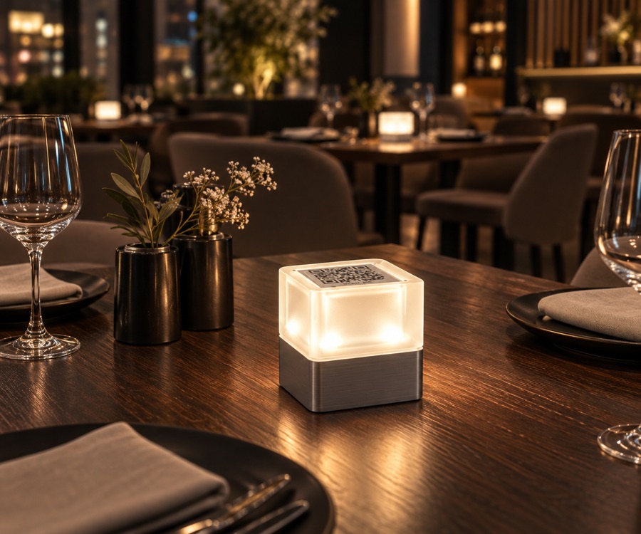 SmartCube als warmes Tischlicht am Abend