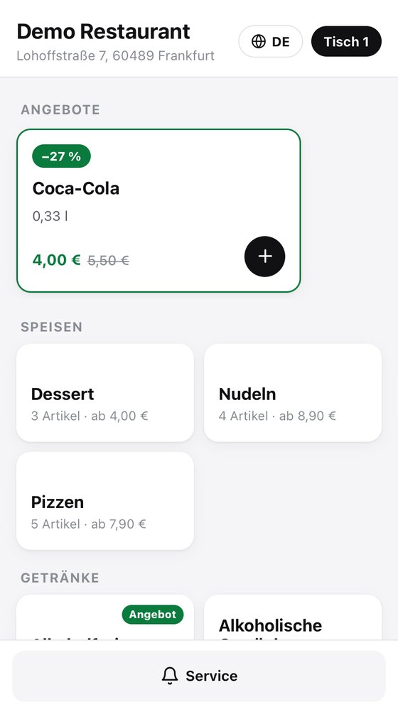 Speisekarte mit Angeboten und Kategorien